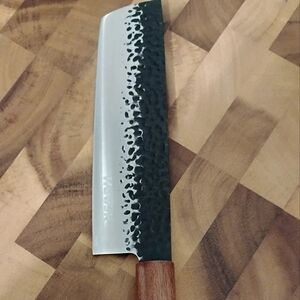 Hammered Steel Kitchen Knife with Wooden Handle